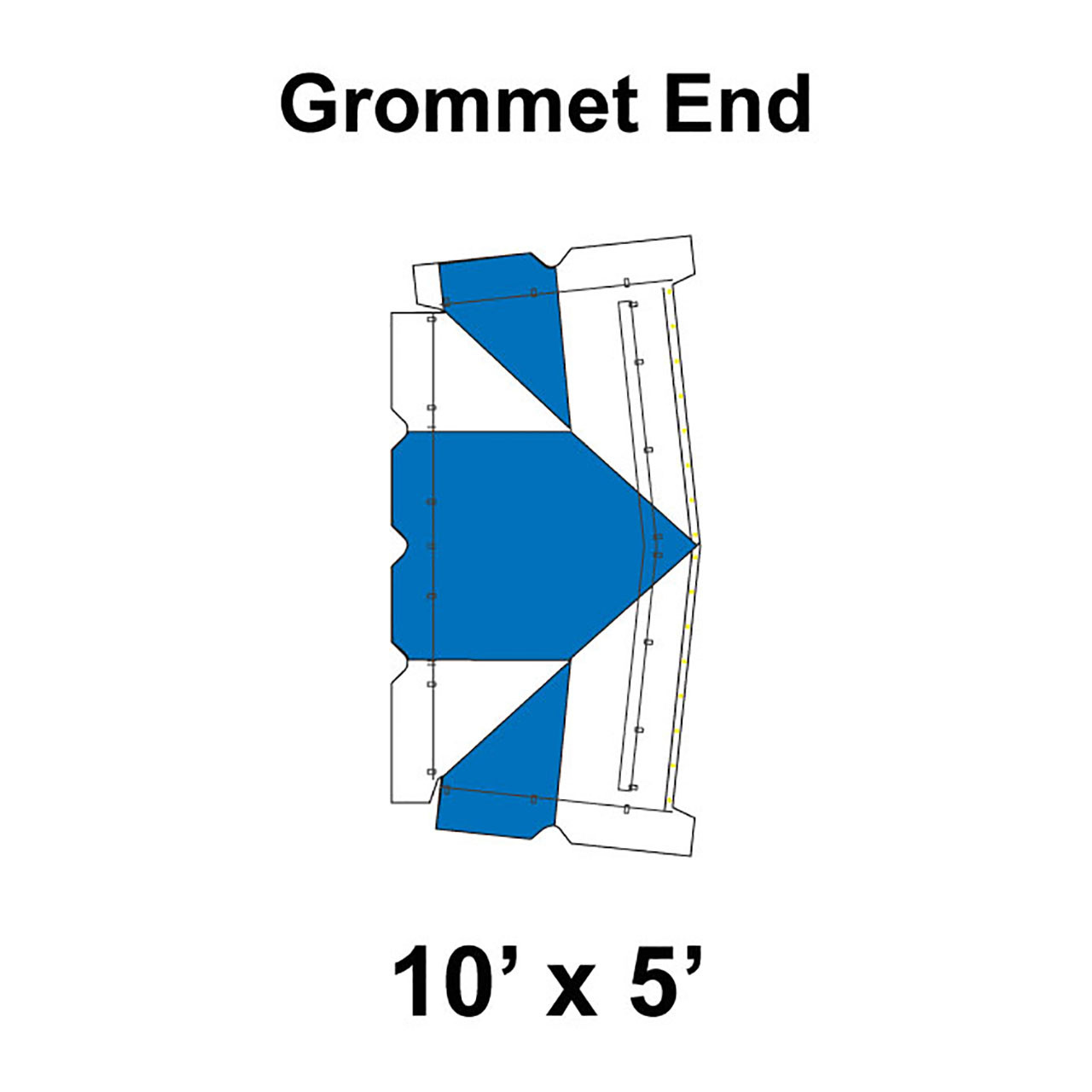 10' x 5' Classic Frame Tent Grommet End, 16 oz. Ratchet Top, White and Blue