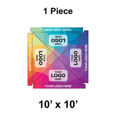 10' x 10' Classic Frame Tent, 1 Piece with Ratchet Top and Full Digital Print, showing colorful branding and customizable logo areas.