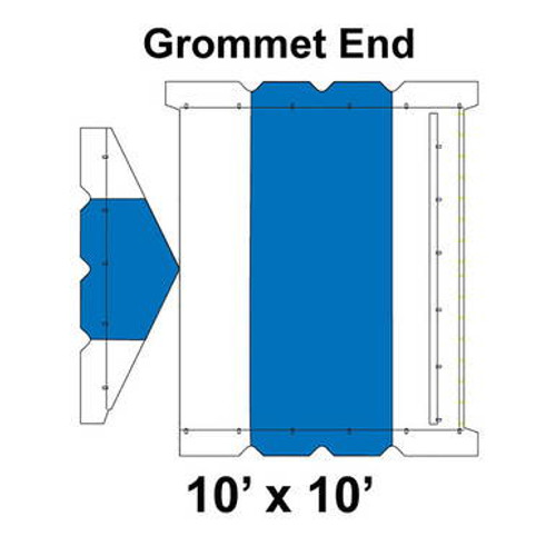 10' x 10' Gable Frame Tent Grommet End, 16 oz. Ratchet Top, White and Blue 10' x 10' Gable Frame Tent Grommet End, 16 oz. Ratchet Top, White and Blue