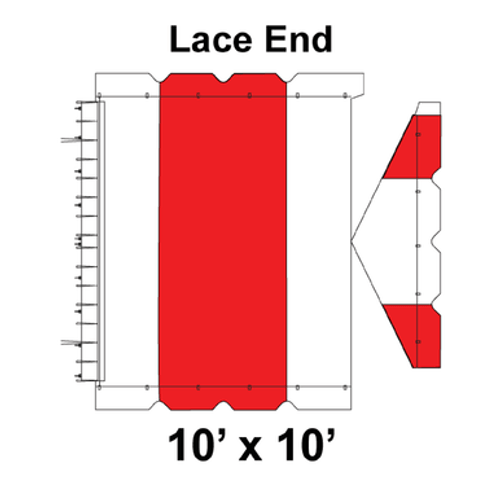 10' x 10' Gable Frame Tent Lace End, 16 oz. Ratchet Top, White and Red 10' x 10' Gable Frame Tent Lace End, 16 oz. Ratchet Top, White and Red