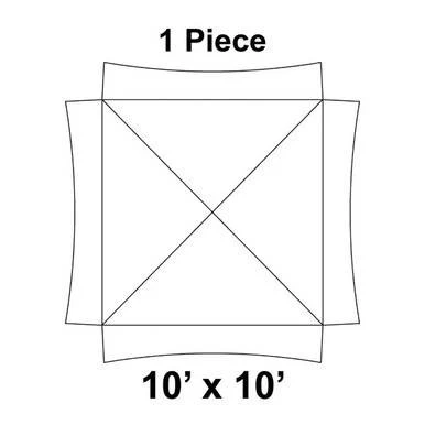 10' x 10' Master Series Frame Tent, 1 Piece, 16 oz. Ratchet Top, Solid White, illustration of the tent with a square shape and outlined frame structure.
