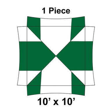 10' x 10' Master Series Frame Tent, 1 Piece, 16 oz. Ratchet Top, White and Forest Green, top view showing the square-shaped canopy with green and white sections and ratchet top design.