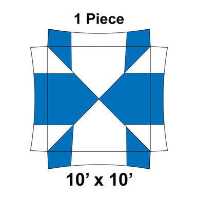10' x 10' Master Series Frame Tent, 1 Piece, 16 oz. Ratchet Top, White and Blue, diagram of the tent with blue and white panels and fold lines.