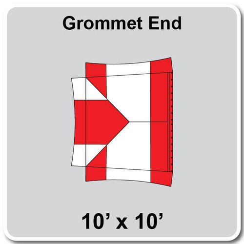 10' x 10' Master Series Frame Tent Grommet End, 16 oz. Ratchet Top, White and Red