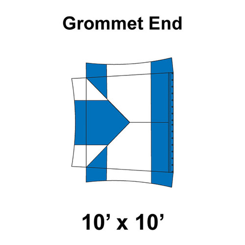 10' x 10' Master Series Frame Tent Grommet End, 16 oz. Ratchet Top, White and Blue