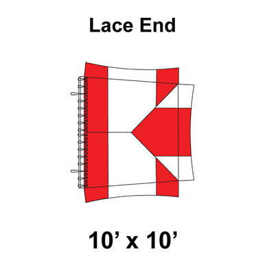 10' x 10' Master Series Frame Tent Lace End, 16 oz. Ratchet Top, White and Red, with lace end and ratchet top design for outdoor events.