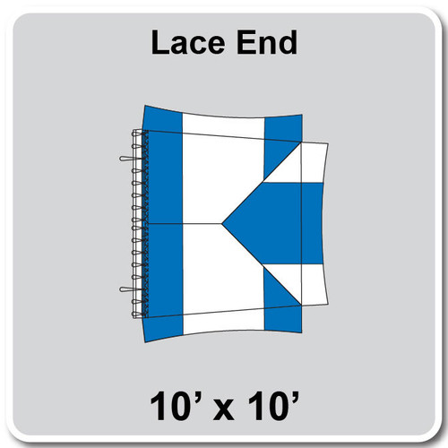 10' x 10' Master Series Frame Tent Lace End, 16 oz. Ratchet Top, White and Blue