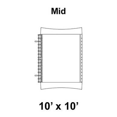 10' x 10' Master Series Frame Tent Mid, 16 oz. Ratchet Top, Solid White, technical diagram showing the top view of the tent with labeled dimensions and features.