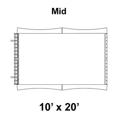 10' x 20' Master Series Frame Tent Mid, 16 oz. Ratchet Top, Solid White, diagram of the tent layout with center indicating the middle section.