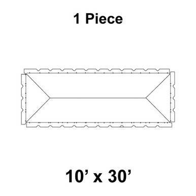 10' x 30' Classic Frame Tent, 1 Piece, 16 oz. Ratchet Top, Solid White, rooftop view showing the rectangular shape and frame outline.