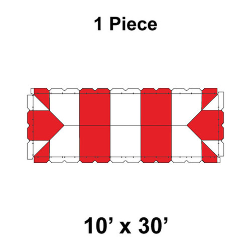 10' x 30' Classic Frame Tent, 1 Piece, 16 oz. Ratchet Top, White and Red.