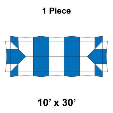 10' x 30' Master Series Frame Tent, 1 Piece, 16 oz. Ratchet Top, White and Blue, image of the tent's top cover with a rectangular shape and color pattern.