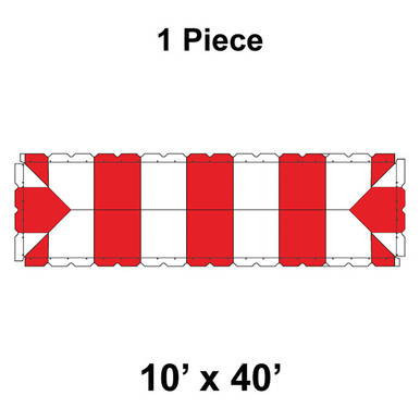 10' x 40' Classic Frame Tent, 1 Piece, 16 oz. Ratchet Top, White and Red, featuring a sturdy frame with a red and white checkered pattern, ideal for events or outdoor use.