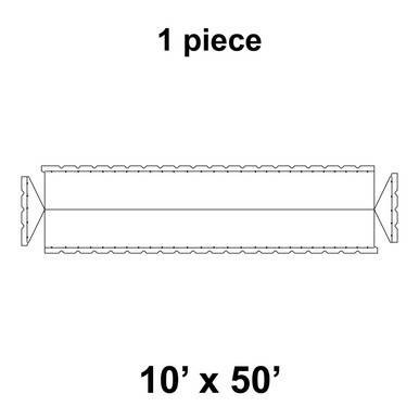 10' x 50' Gable Frame Tent, 1 Piece, 16 oz. Ratchet Top, Solid White, product diagram showing the tent's structure and dimensions.