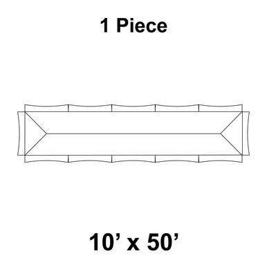 10' x 50' Master Series Frame Tent, 1 Piece, 16 oz. Ratchet Top, Solid White, top view sketch of a large rectangular white tent with a solid white roof and structural framework.