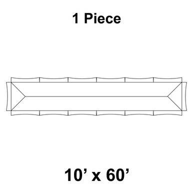 10' x 60' Master Series Frame Tent, 1 Piece, 16 oz. Ratchet Top, Solid White, simple line drawing of the tent layout with labeled dimensions and single piece design.