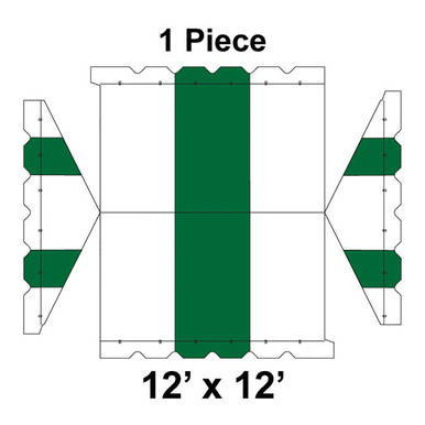 12' x 12' Gable Frame Tent, 1 Piece, 16 oz. Ratchet Top, White and Forest Green, interior and structural layout diagram.