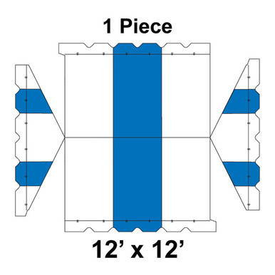 12' x 12' Gable Frame Tent, 1 Piece, 16 oz. Ratchet Top, White and Blue, product diagram showing the tent's structure and dimensions.