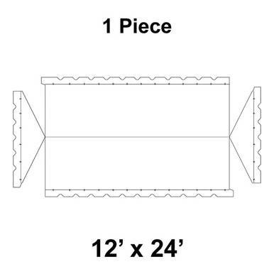 12' x 24' Gable Frame Tent, 1 Piece, 16 oz. Ratchet Top, Solid White, drawing showing the outline and measurements of the canopy with sidewalls and ratchet tension system