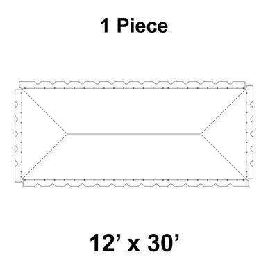 12' x 30' Classic Frame Tent, 1 Piece, 16 oz. Ratchet Top, Solid White, outline drawing of the tent layout with labeled dimensions and description.