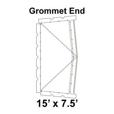 15' x 7.5' Classic Frame Tent Grommet End, 16 oz. Ratchet Top, Solid White, technical diagram showing the grommet placement and tent dimensions.