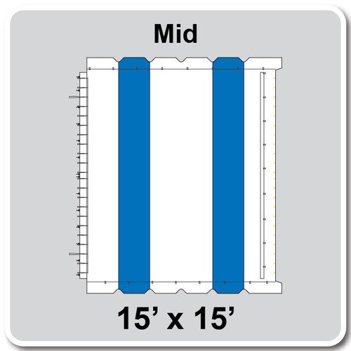 15' x 15' Classic Frame Tent Mid, 16 oz. Ratchet Top, White and Blue