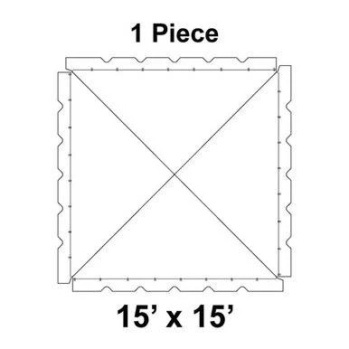 15' x 15' Classic Pole Tent, 1 Piece, 16 oz. Ratchet Top, Solid White, product image showing a top view outline of the tent with dimensions and features.