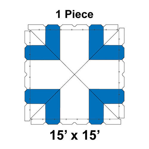 15' x 15' Classic Pole Tent, 1 Piece, 16 oz. Ratchet Top, White and Blue