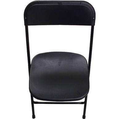 Bellbrook Black Poly Chair, front view of a black plastic seat and backrest with a metal frame.