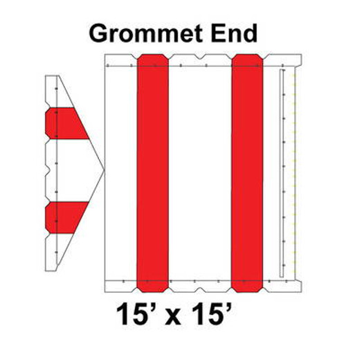 15' x 15' Gable Frame Tent Grommet End, 16 oz. Ratchet Top, White and Red 15' x 15' Gable Frame Tent Grommet End, 16 oz. Ratchet Top, White and Red