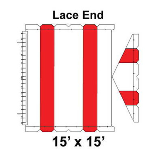 15' x 15' Gable Frame Tent Lace End, 16 oz. Ratchet Top, White and Red 15' x 15' Gable Frame Tent Lace End, 16 oz. Ratchet Top, White and Red