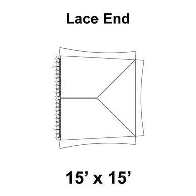 15' x 15' Master Series Frame Tent Lace End, 16 oz. Ratchet Top, Solid White, product image showing the top view of the tent's lace end with detailed framework layout.
