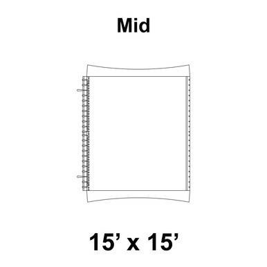 15' x 15' Master Series Frame Tent Mid, 16 oz. Ratchet Top, Solid White, diagram of the tent's mid-section showing its frame and roof structure.