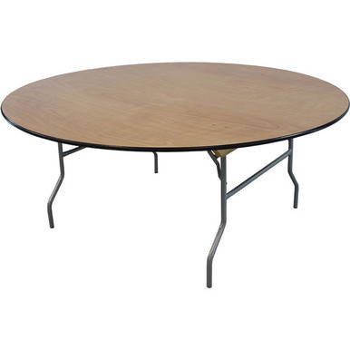 Celina Tent 72'' Round Wood Table, round table with wooden top and metal foldable legs.