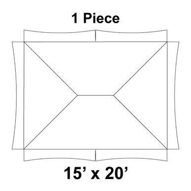 15' x 20' Master Series Frame Tent, 1 Piece, 16 oz. Ratchet Top, Solid White, top view diagram showing dimensions and structure.