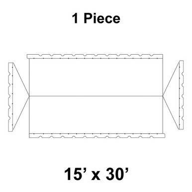 15' x 30' Gable Frame Tent, 1 Piece, 16 oz. Ratchet Top, Solid White, product image showing the tent layout and specifications.