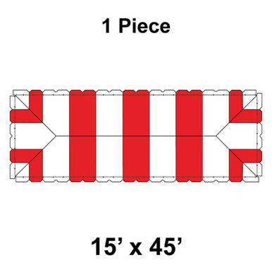 15' x 45' Classic Pole Tent, 1 Piece, 16 oz. Ratchet Top, White and Red, with striped pattern and sturdy structure.