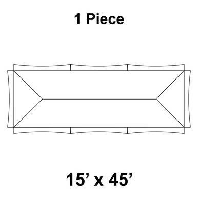 15' x 45' Master Series Frame Tent, 1 Piece, 16 oz. Ratchet Top, Solid White, top view illustration of the rectangular tent layout with structural lines.