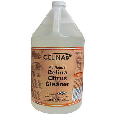 Celina Tent Cleaner Citrus, large white bottle with orange label and black text for cleaning tents and outdoor fabric surfaces with citrus scent.