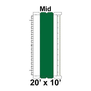 20' x 10' Classic Frame Tent Mid, 16 oz. Ratchet Top, White and Forest Green, with labeled measurements and a green fabric section indicating 'Mid' height in the diagram.