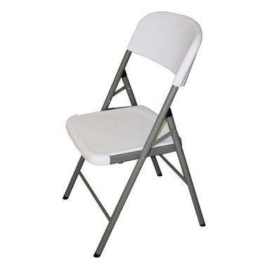 Mayfield Blow Molded Chair, white foldable plastic chair with a metal frame and armrests for versatile seating.