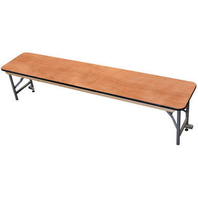 Celina Tent 6' Bar Top for Banquet Tables, rectangular wood top with metal legs on a white background.