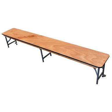 Celina Tent 8' Bar Top for Banquet Tables, wooden bar top surface with black metal foldable legs for easy setup and transportation.