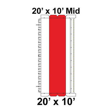 20' x 10' Classic Pole Tent Mid, 16 oz. Ratchet Top, White and Red, with measurement diagram showing tent dimensions.
