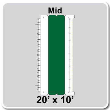 20' x 10' Classic Pole Tent Mid, 16 oz. Ratchet Top, White and Forest Green, showing a measurement diagram of the tent's middle section.
