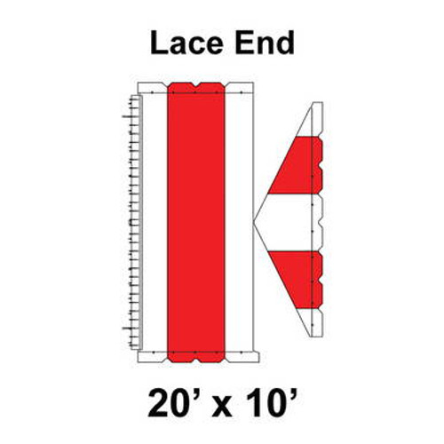 20' x 10' Gable Tent Lace End, 16 oz. Ratchet Top, White and Red 20' x 10' Gable Tent Lace End, 16 oz. Ratchet Top, White and Red