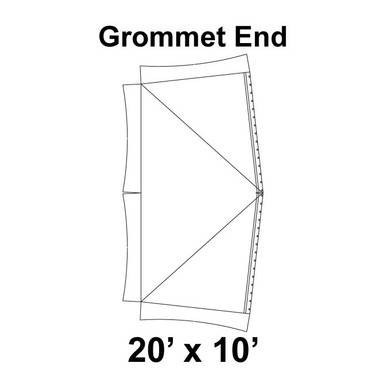 20' x 10' Master Frame Tent Grommet End, 16 oz. Ratchet Top, Solid White, diagram of tent grommet end with detailed line drawing of the tent's corner and grommet placement.