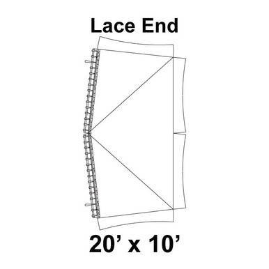 20' x 10' Master Frame Tent Lace End, 16 oz. Ratchet Top, Solid White, technical diagram showing the lace end of the tent with labeled dimensions and construction details.