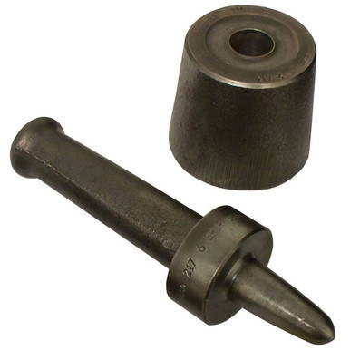 Grommet Die Setting Tool, black cylindrical metal tool with a tapered tip and a separate rubber insulator for setting grommets.
