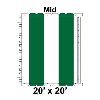 20' x 20' Classic Pole Tent Mid, 16 oz. Ratchet Top, White and Forest Green, product image showing the tent's center section with green fabric panels and measurement markings.